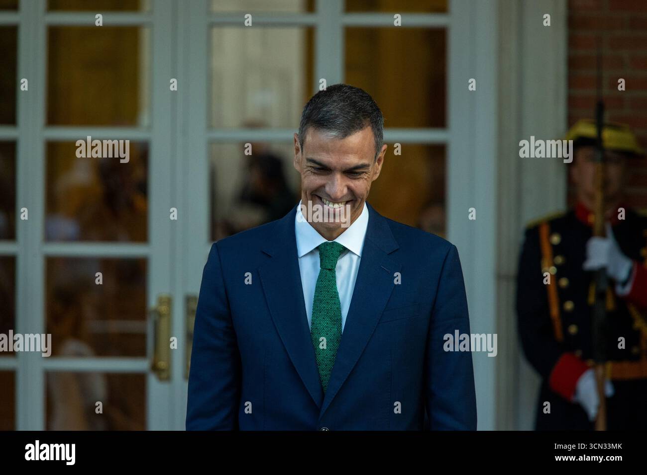Madrid, Espagne. 18 septembre 2025. Le Président du Gouvernement du Royaume d'Espagne, Pedro Sánchez, intervient lors d'une visite officielle du chancelier de la République fédérale d'Allemagne, Friedrich Merz, au Palais Moncloa. Crédit : D. Canales Carvajal/Alamy Live News Banque D'Images