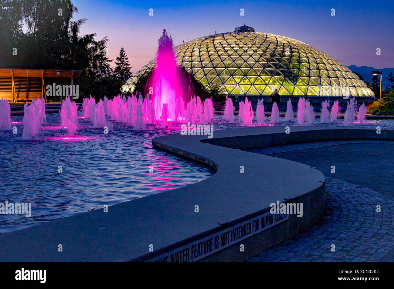 Bloedel Conservatory and Dancing Waters Fountain, Queen Elizabeth Park, Vancouver Colombie-Britannique, Canada Banque D'Images