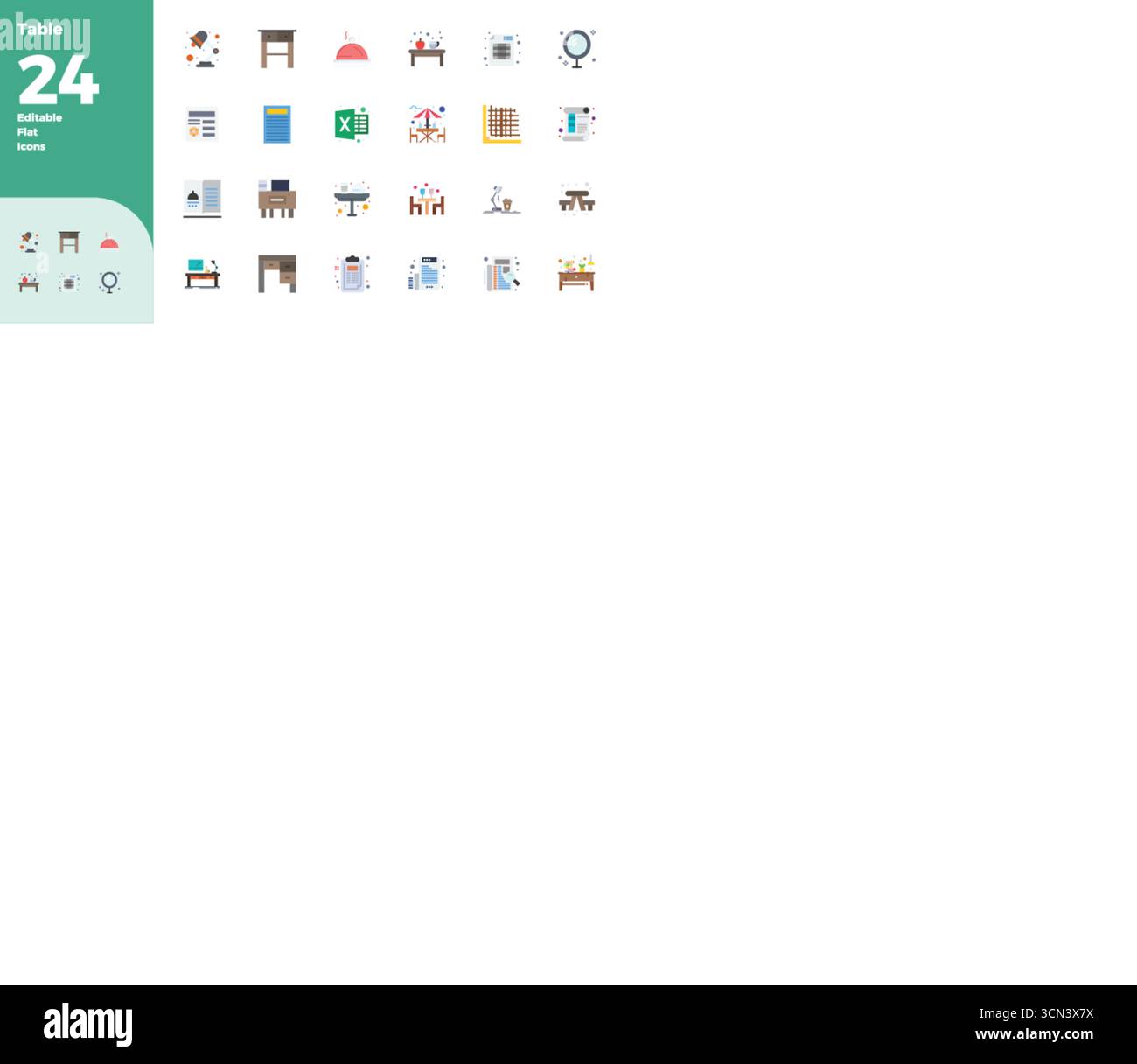 Parfaitement équilibré 24 Flat Color PIXEL icônes vectorielles parfaites pour table, dimensionnées à 128x128 pour une intégration harmonieuse dans les projets de conception numérique. Illustration de Vecteur