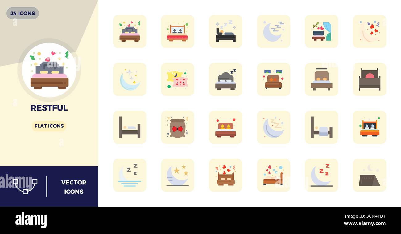 Débloquez 24 icônes vectorielles Flat PIXEL Perfect inspirées par RESTful, optimisées au format 128x128 pour un affichage impeccable sur tous les appareils. Illustration de Vecteur