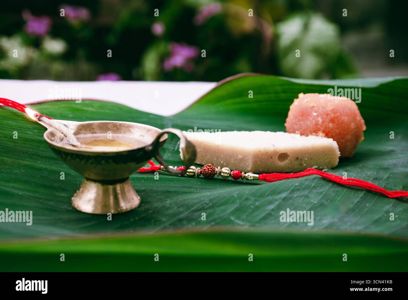 Joyeuse célébration de Raksha Bandhan avec frère et sœur échangeant rakhi, bonbons et cadeaux Banque D'Images Joyeuse célébration de Raksha Bandhan avec frère et sœur échangeant rakhi, bonbons et cadeaux Banque D'Images