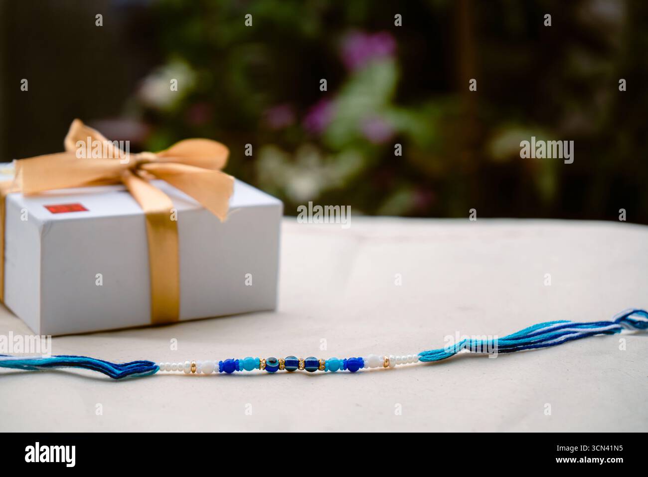 Joyeuse célébration de Raksha Bandhan avec frère et sœur échangeant rakhi, bonbons et cadeaux Banque D'Images Joyeuse célébration de Raksha Bandhan avec frère et sœur échangeant rakhi, bonbons et cadeaux Banque D'Images