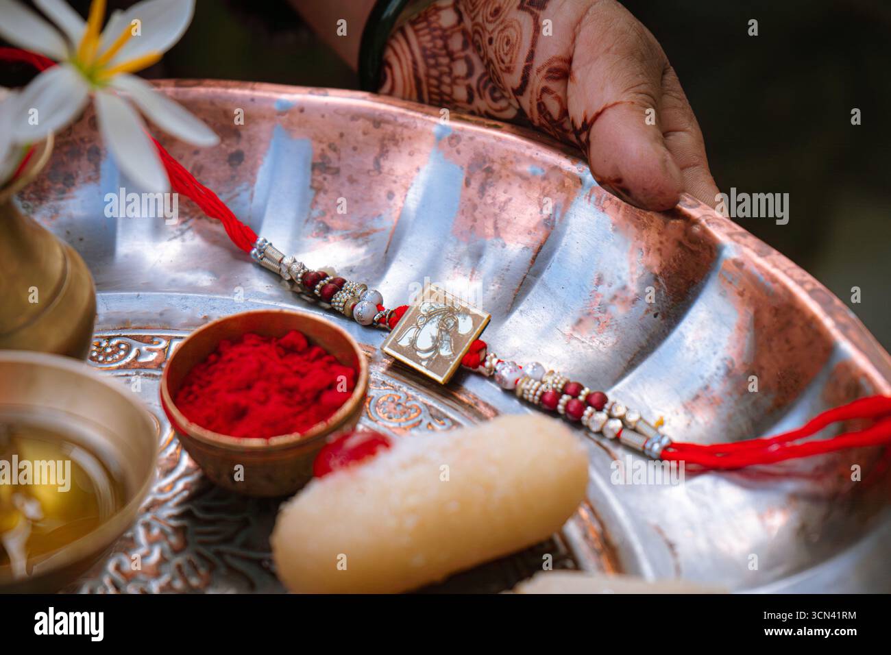 Joyeuse célébration de Raksha Bandhan avec frère et sœur échangeant rakhi, bonbons et cadeaux Banque D'Images Joyeuse célébration de Raksha Bandhan avec frère et sœur échangeant rakhi, bonbons et cadeaux Banque D'Images