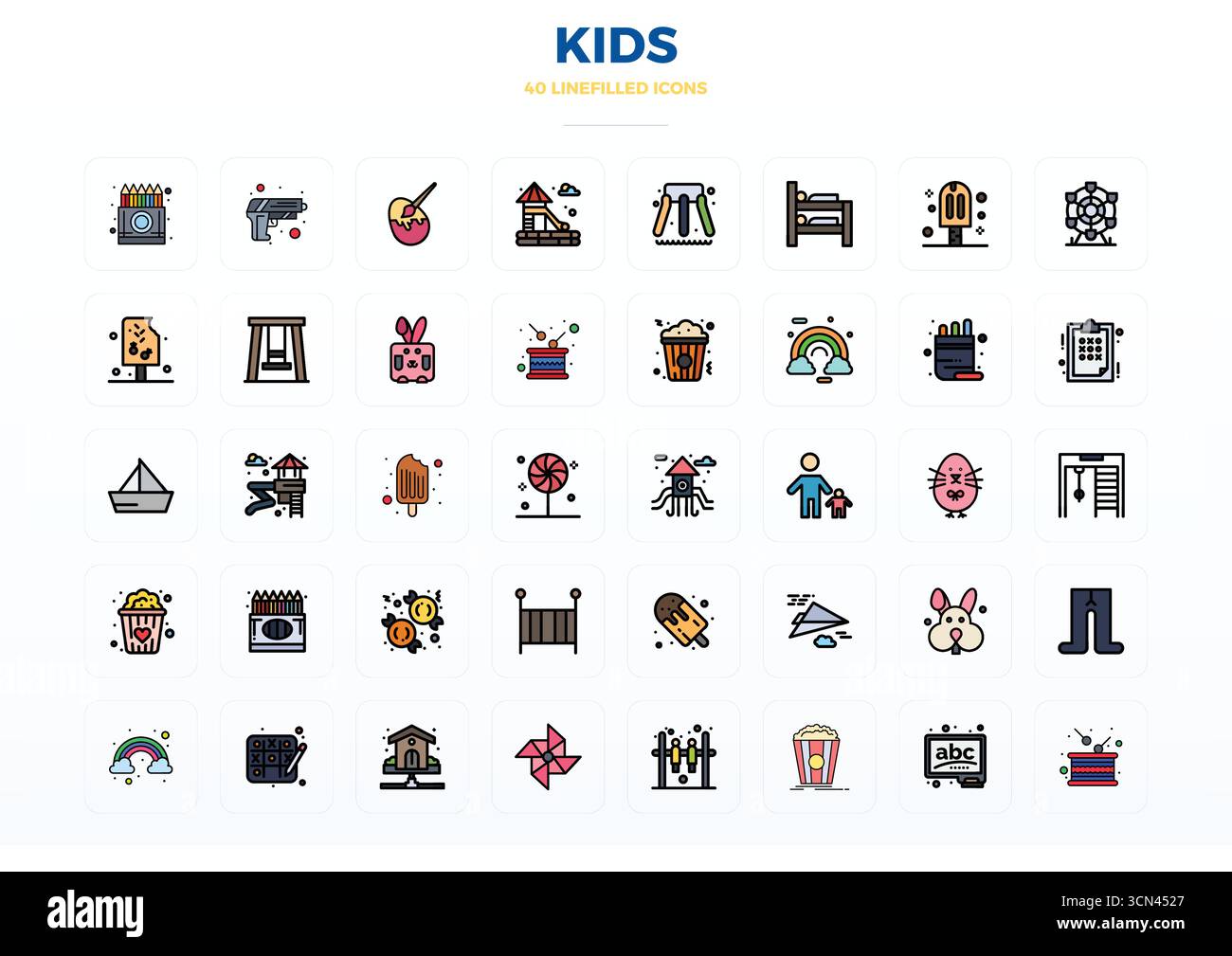 Judicieusement conçu 40 icônes vectorielles sur le thème des enfants, fabriqué en Flat Line rempli de 128x128 PIXELS précision parfaite pour le design contemporain nee Illustration de Vecteur