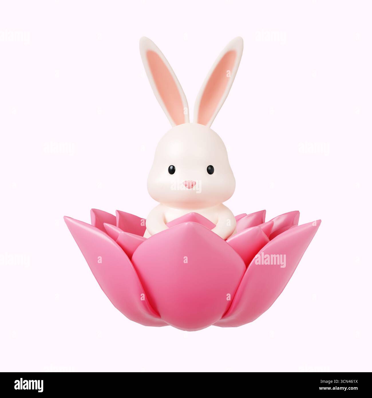 Fête de la lune avec lapin mignon en fleur de lotus. Illustration de rendu 3D. Banque D'Images