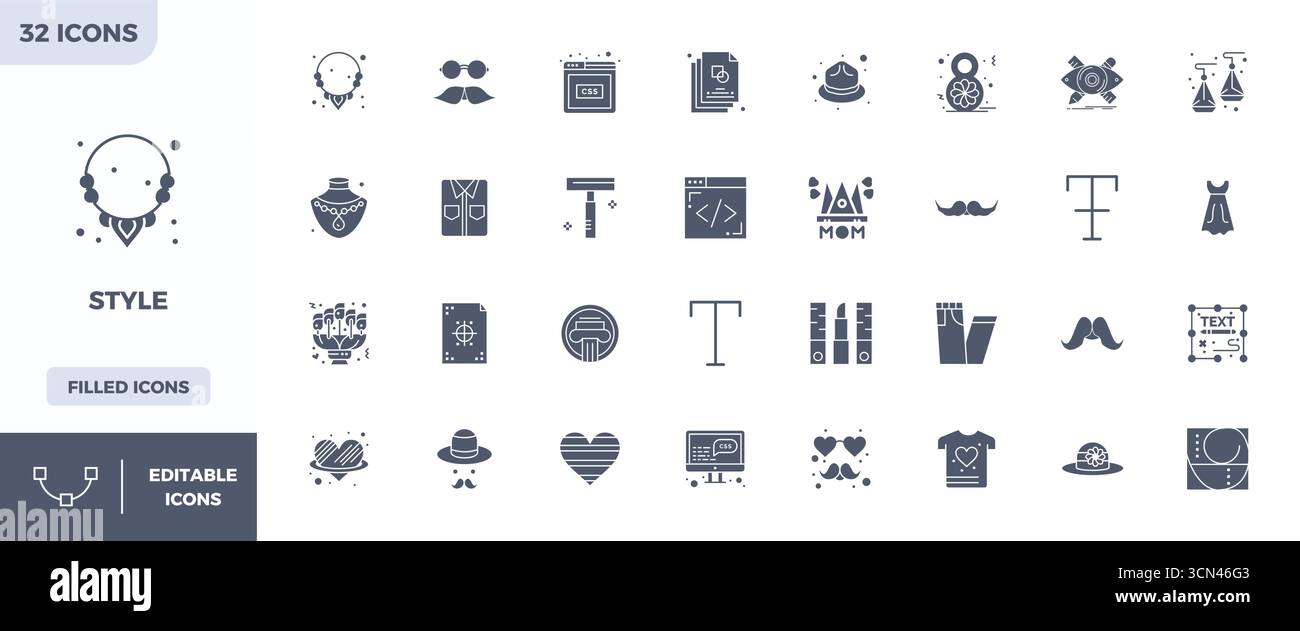 Ultime collection de 32 icônes vectorielles représentant style in Glyph Filled esthétique, optimisé avec 128x128 PIXELS résolution parfaite pour un maximum impac Illustration de Vecteur