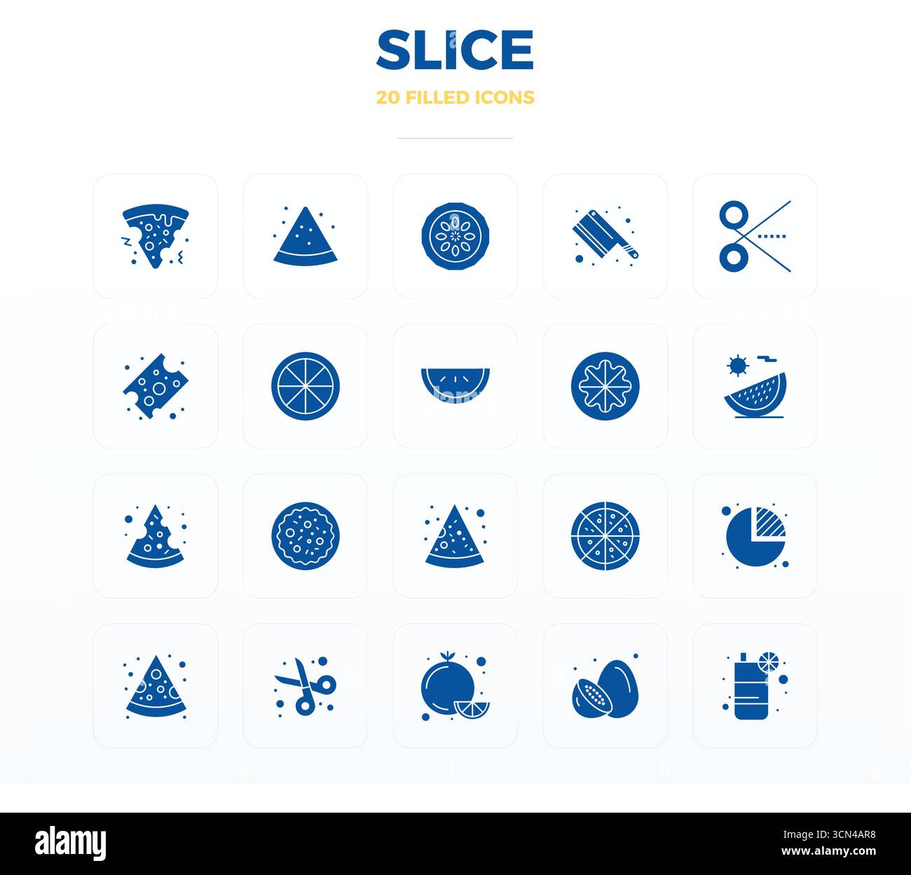 Ensemble raffiné avec 20 icônes vectorielles Glyph remplies pour Slice, optimisé avec 128x128 PIXELS DE qualité parfaite pour un design élégant et fonctionnel soluti Illustration de Vecteur