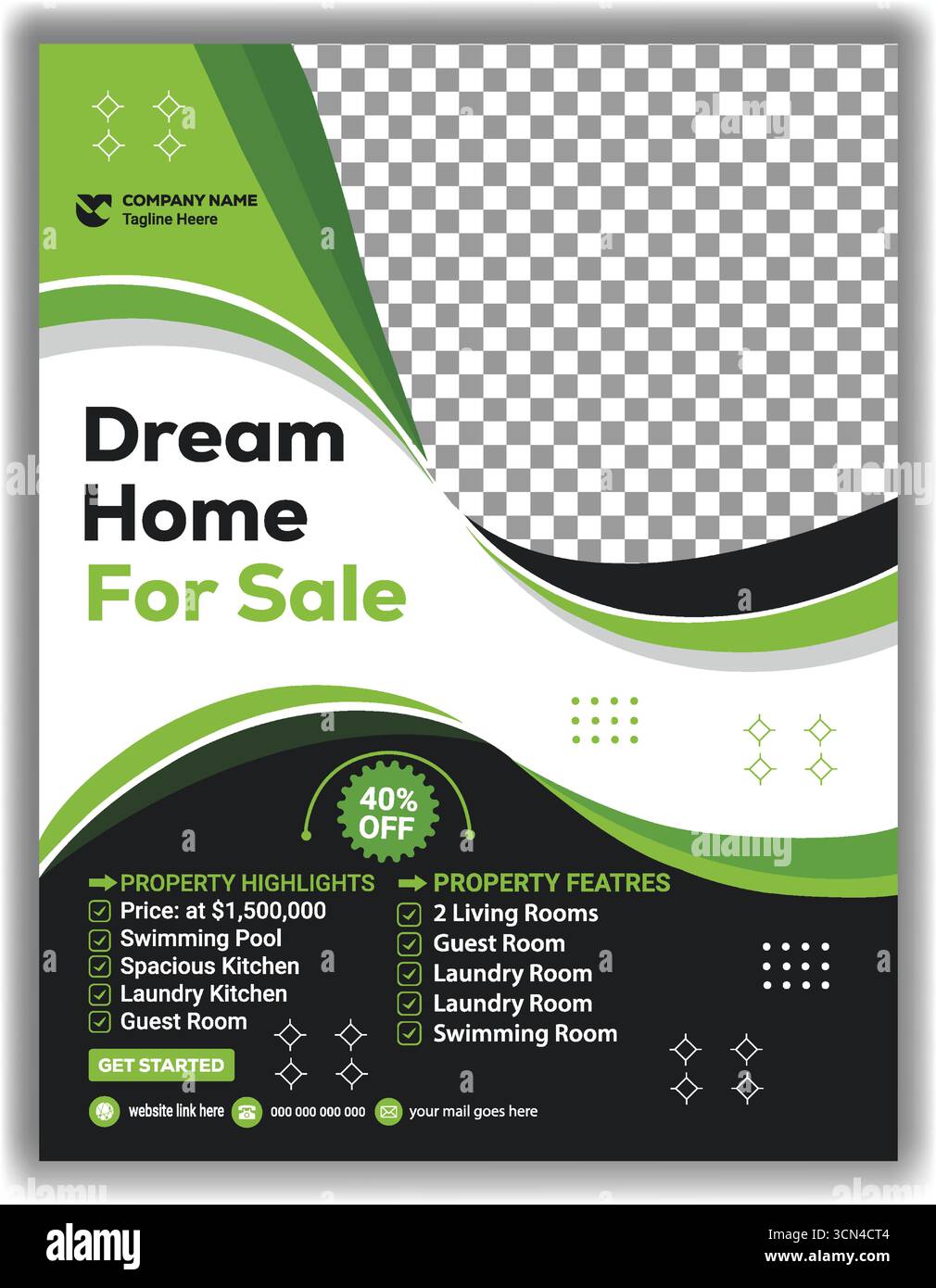 Dépliant de vente de propriété immobilière moderne Creative Green et Black House promotion modèle d'affiche illustration vectorielle conception Illustration de Vecteur