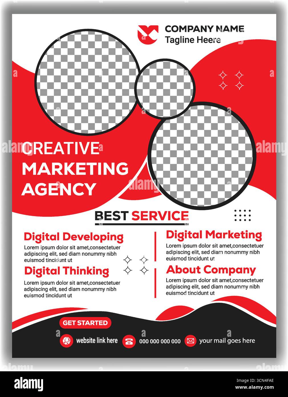Disposition du prospectus de marketing numérique professionnel Modern Red et Black Business Agency promotion Poster Design vectoriel Illustration de Vecteur