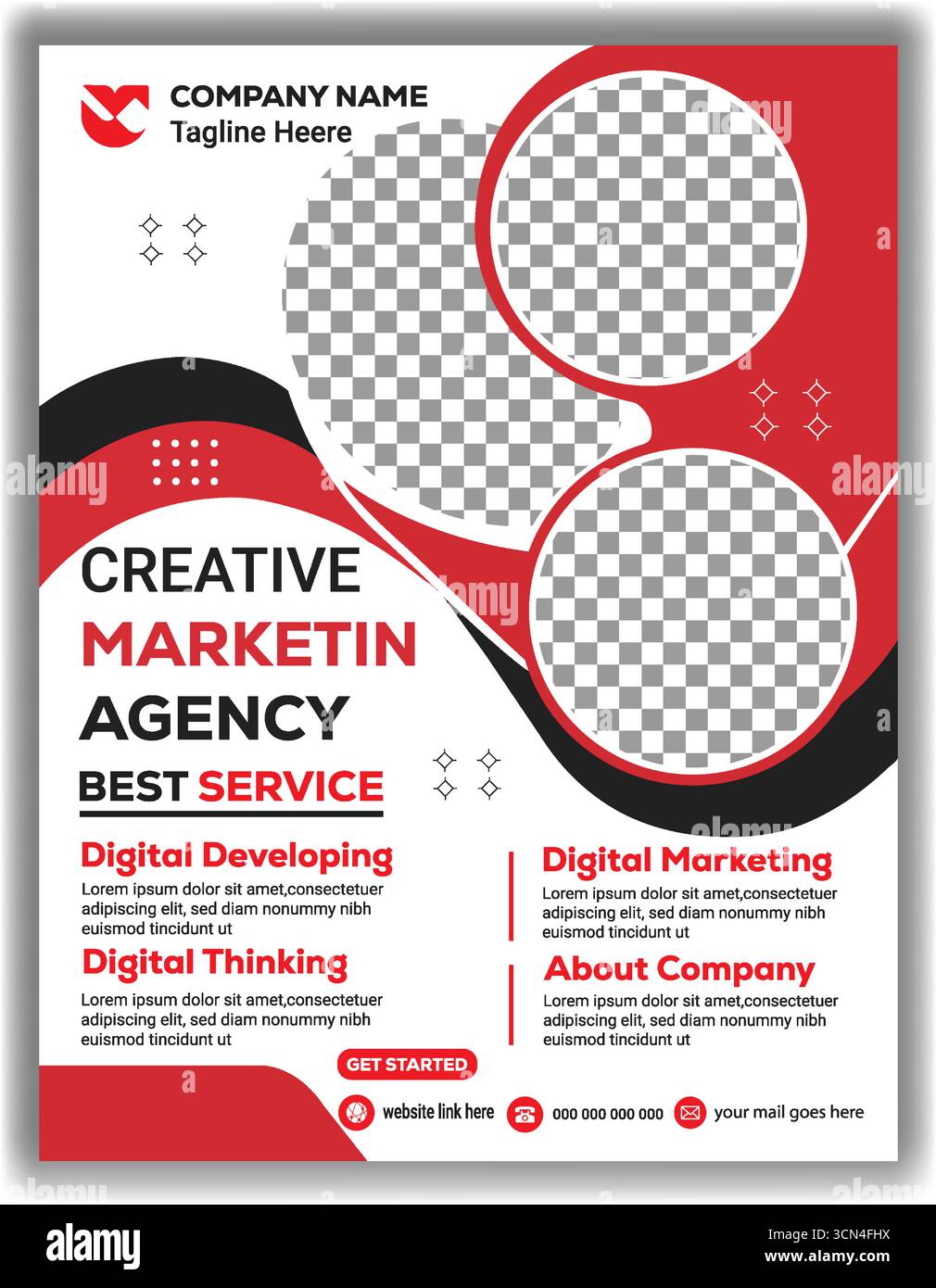 Élégante agence de marketing numérique affiche Creative Red et Black Business Flyer Design de modèle vectoriel Illustration de Vecteur
