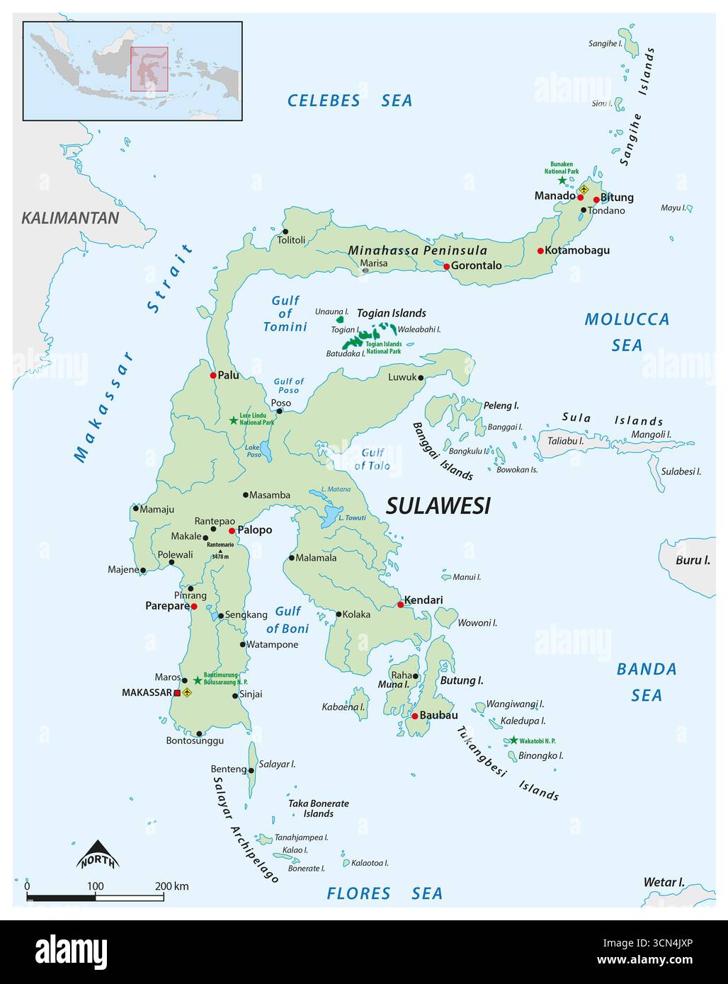 Carte de l'île indonésienne sulawesi Banque D'Images Carte de l'île indonésienne sulawesi Banque D'Images