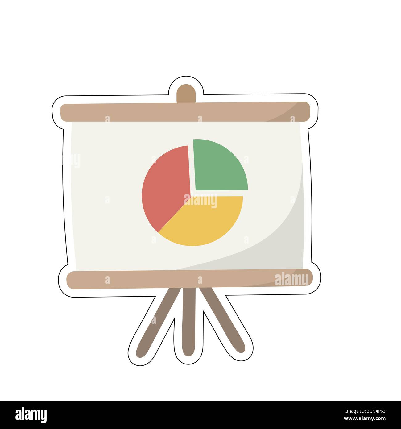 Graphique circulaire de style dessin animé sur chevalet avec des segments rouges, verts et jaunes. Parfait pour les présentations, les analyses, la stratégie commerciale et les visuels éducatifs Illustration de Vecteur