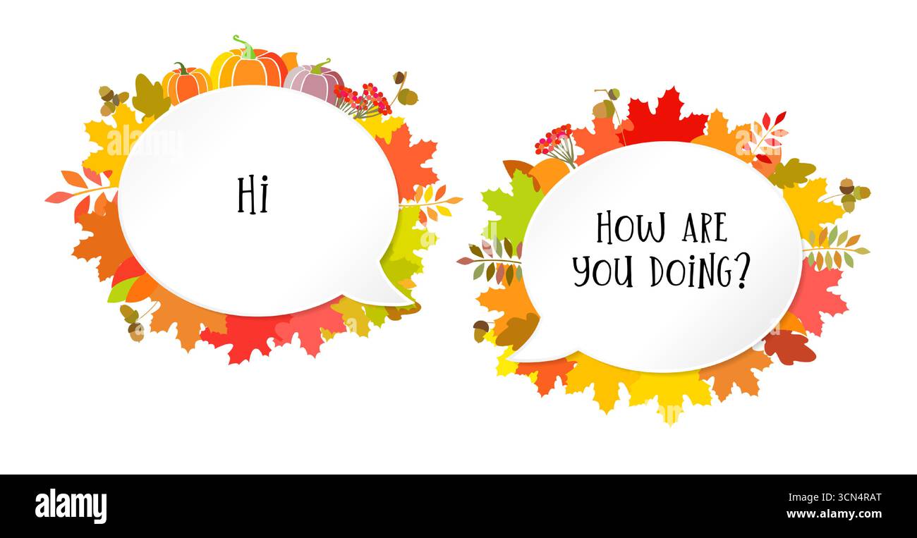 Étiquettes de citation créative automnale avec exemple de texte. Mignonnes émoticônes encadrées par des feuilles d'automne. Ensemble de cadres créatifs saisonniers Illustration de Vecteur