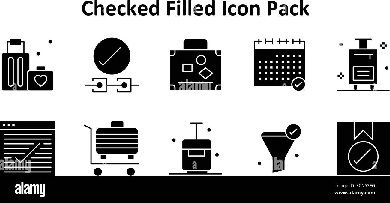 Collection de 10 icônes dans le style plein plein basé sur le thème coché. Idéal pour les utilisations numériques et créatives. Illustration de Vecteur