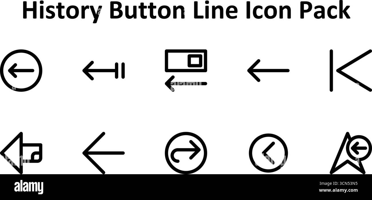 10 icônes évolutives de style contour gras basées sur le thème du bouton historique. Parfait pour les travaux de conception propres et professionnels. Illustration de Vecteur