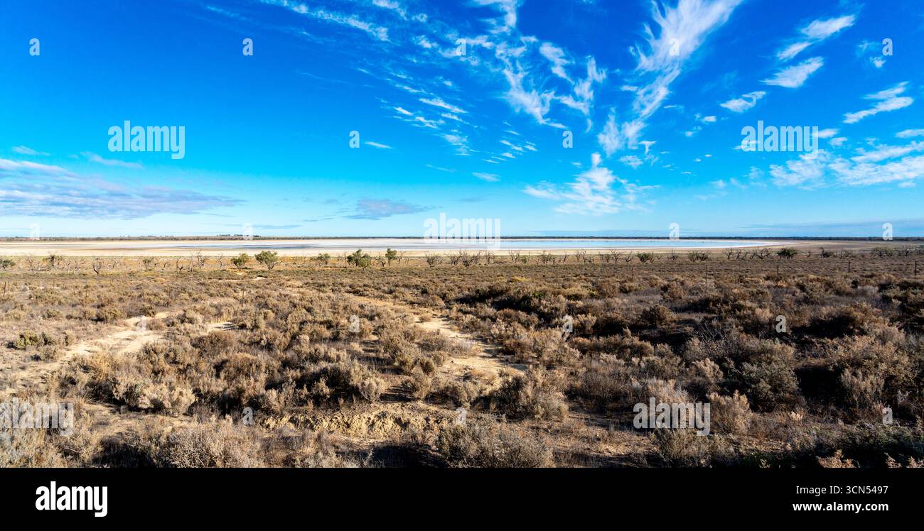 Pâturages larges et ouverts sans arbres dans le sud-ouest de la Nouvelle-Galles du Sud, Australie Banque D'Images