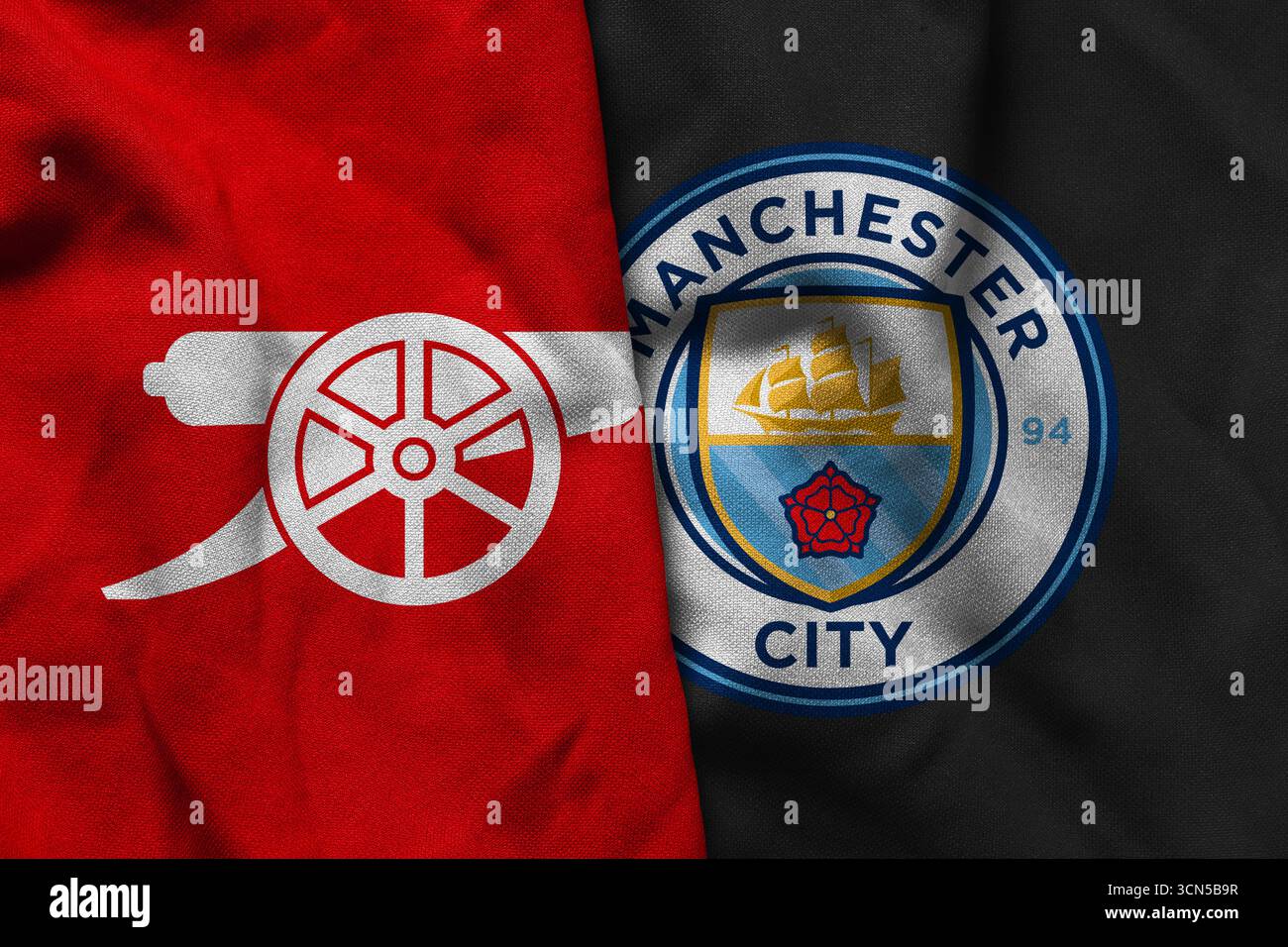 Pringsewu, Lampung ; 19 septembre 2025 ; texture rouge ondulée combinaison de clubs de football d'Arsenal Manchester City premier League match Banque D'Images