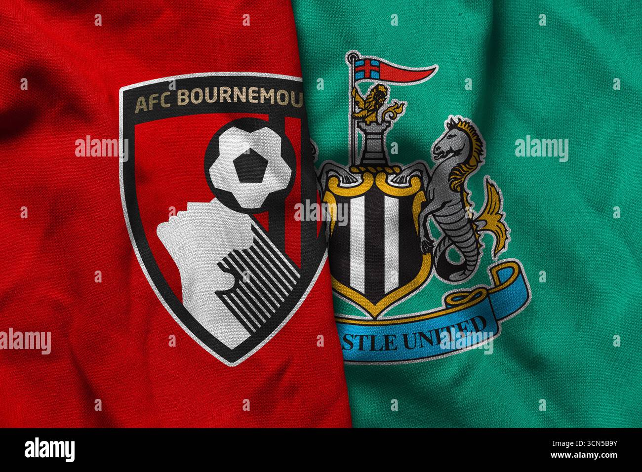 Pringsewu, Lampung ; 19 septembre 2025 ; logo du club de football de Bournemouth texture tissu ondulé Newcastle match premier League match Banque D'Images