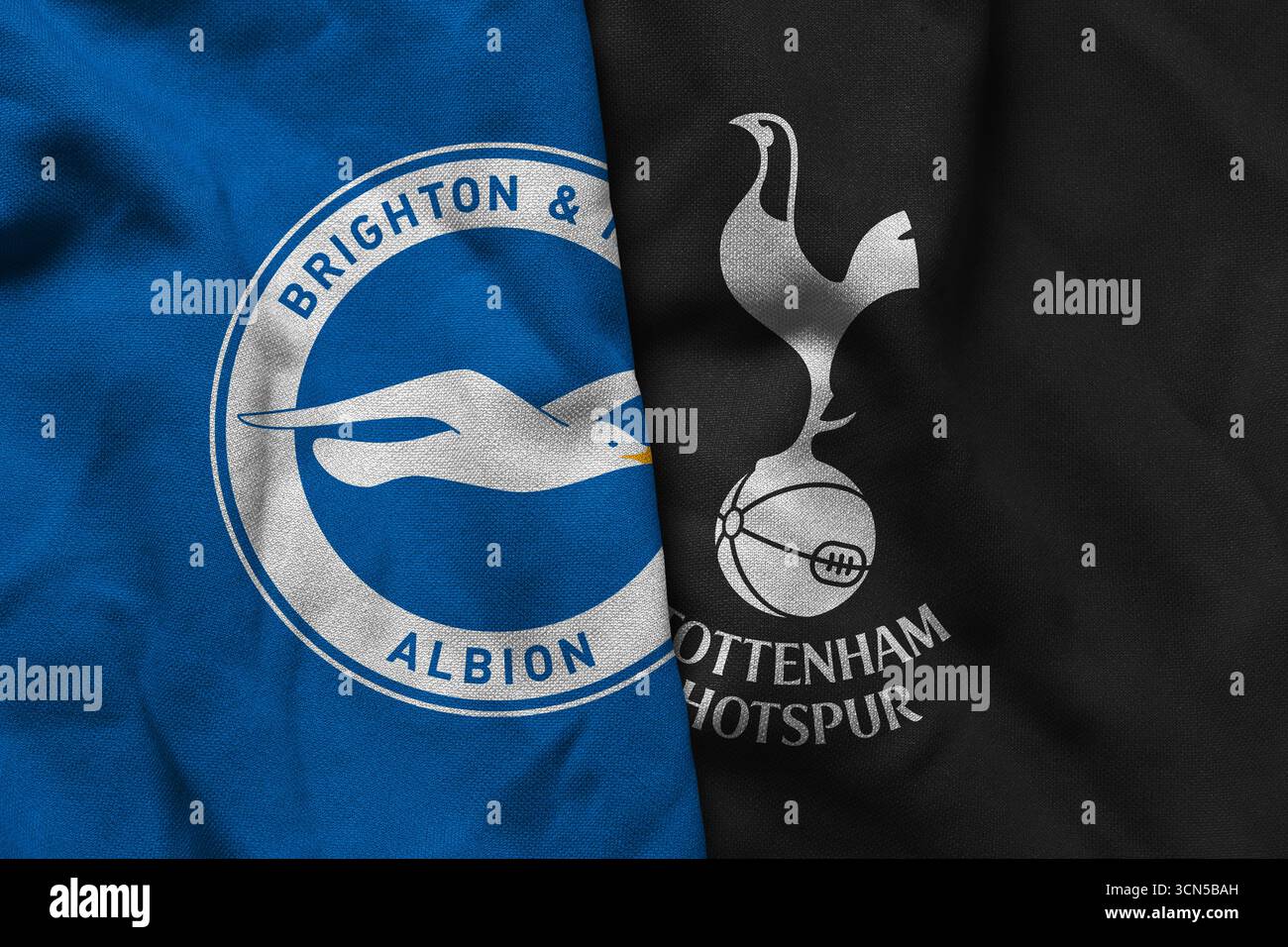 Pringsewu, Lampung ; 19 septembre 2025 ; logo du club de football Brighton Albion texture tissu ondulé Tottenham Hotspur match premier League match Banque D'Images