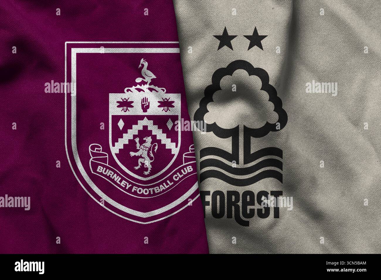 Pringsewu, Lampung ; 19 septembre 2025 ; logo du club de football Burnley texture tissu ondulé Nottengham Forest match premier League match Banque D'Images