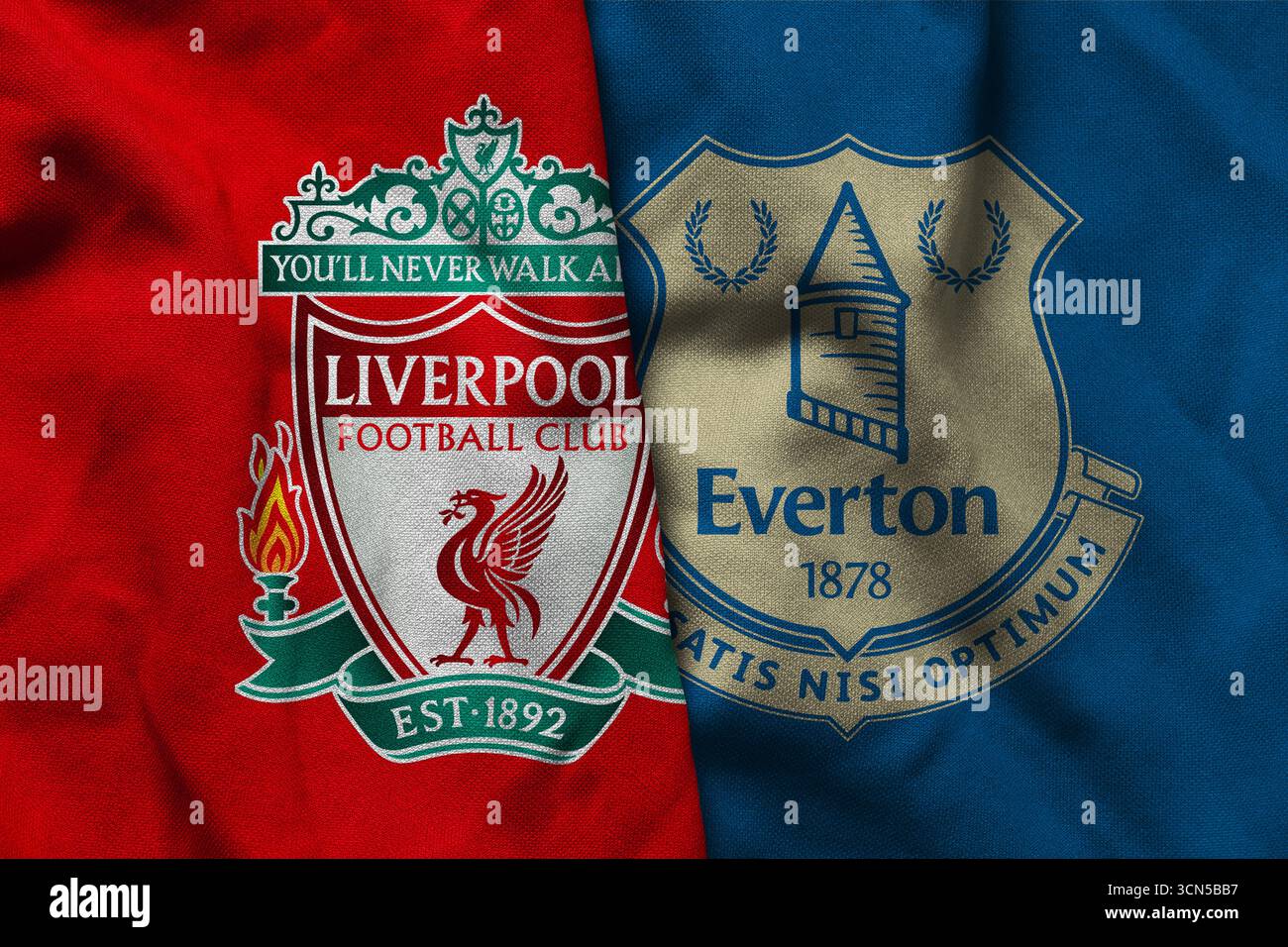 Pringsewu, Lampung ; 19 septembre 2025 ; logo du club de football de Liverpool texture tissu ondulé Everton match premier League match Banque D'Images