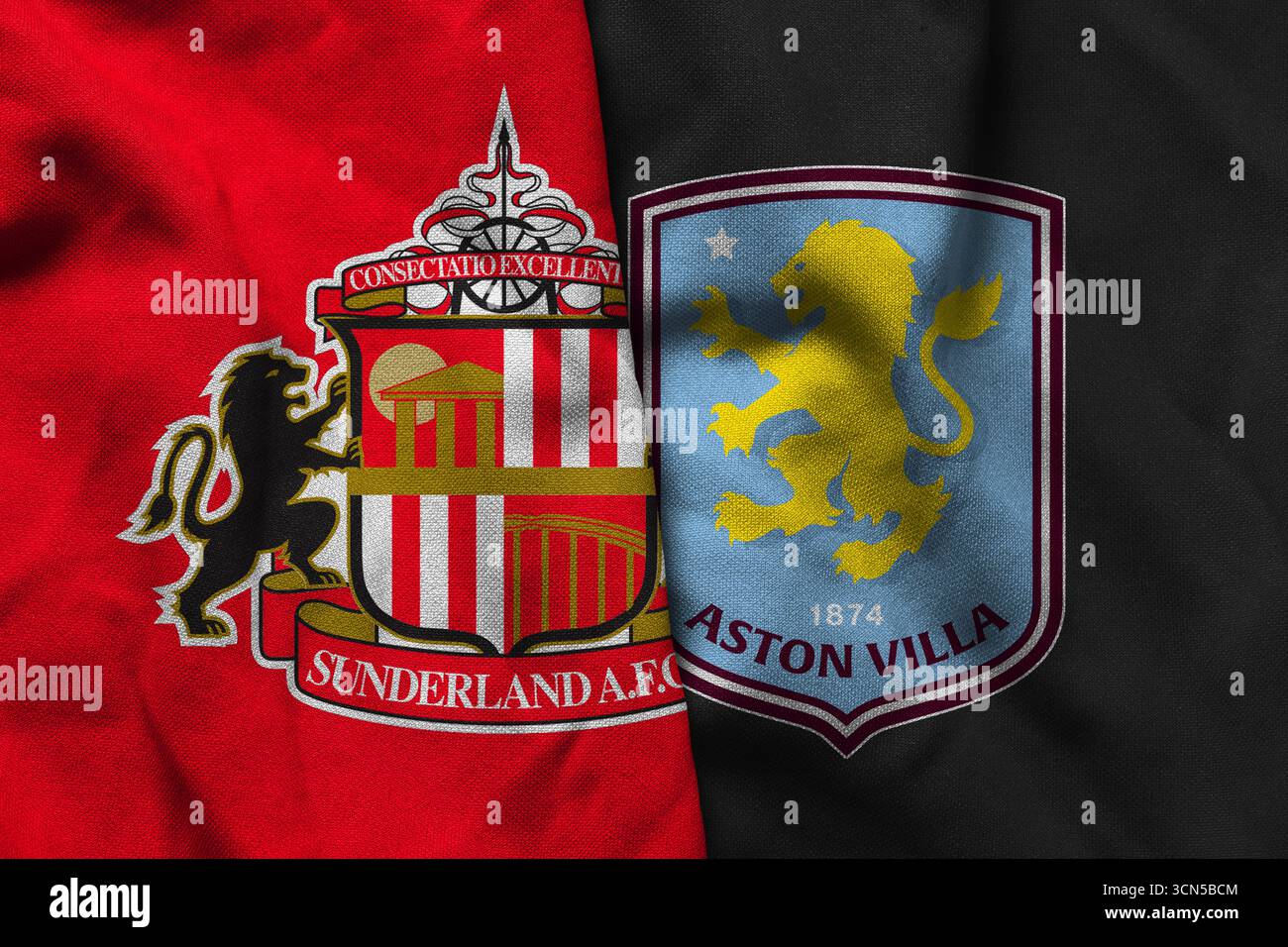 Pringsewu, Lampung ; 19 septembre 2025 ; logo du club de football de Sunderland texture tissu ondulé Aston Villa match premier League match Banque D'Images