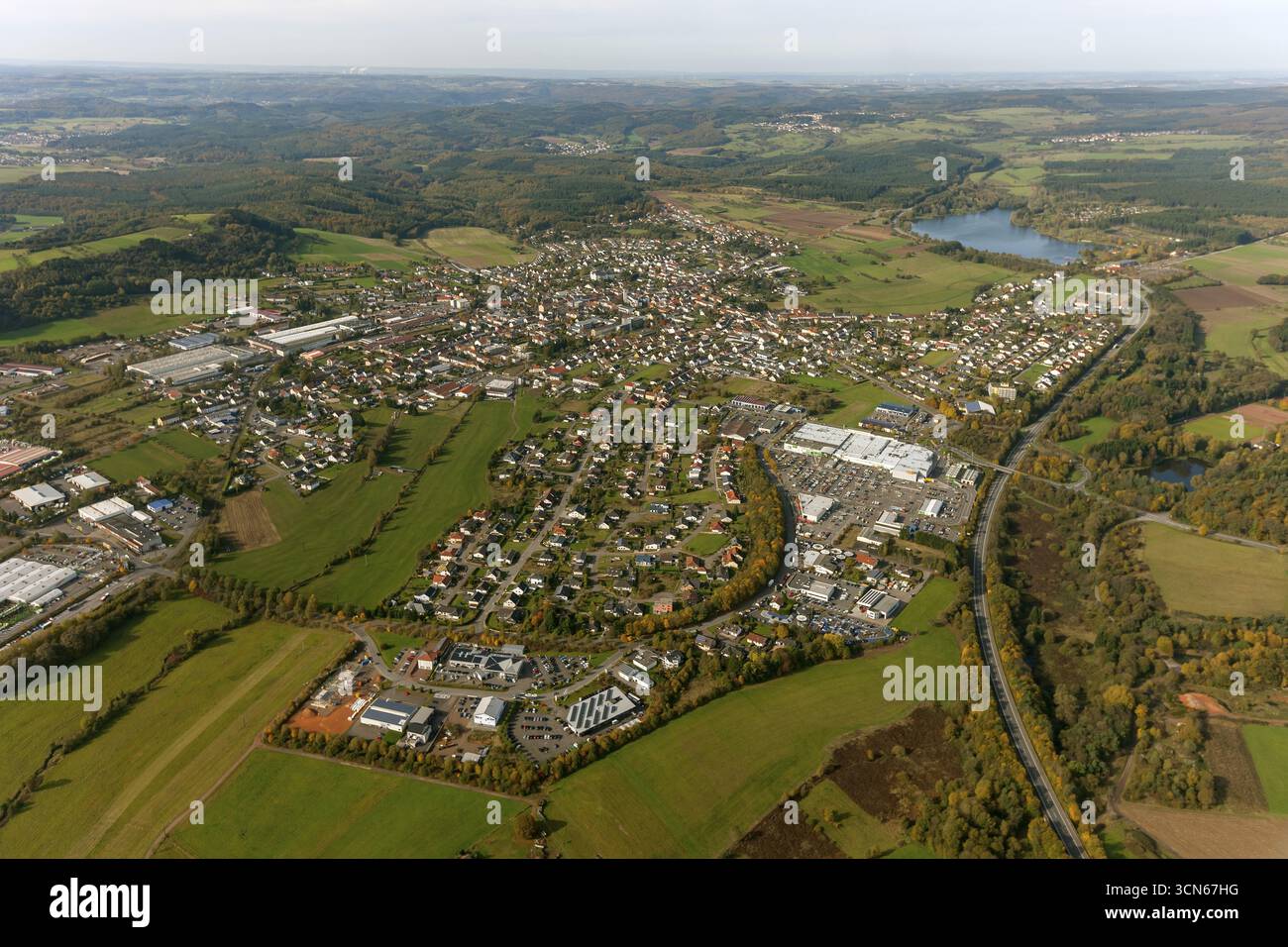 Photo aérienne, Losheim am See, Sarre, Allemagne, Europe, Beckingen, vue des yeux d'oiseau, photographie aérienne, photographie aérienne, vue d'ensemble, aperçu, oiseau' Banque D'Images