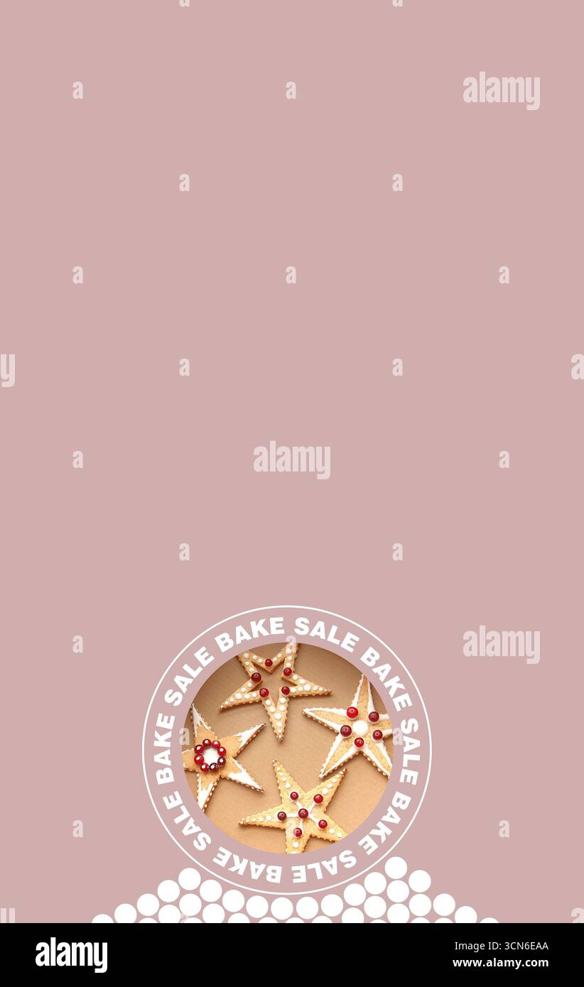 Bannière de vente de pâtisseries. Affiche verticale. Espace vide, fond violet. Boîte à biscuits de Noël. Bannière artistique minimaliste de saison hivernale. Biscuit en forme d'étoile Banque D'Images
