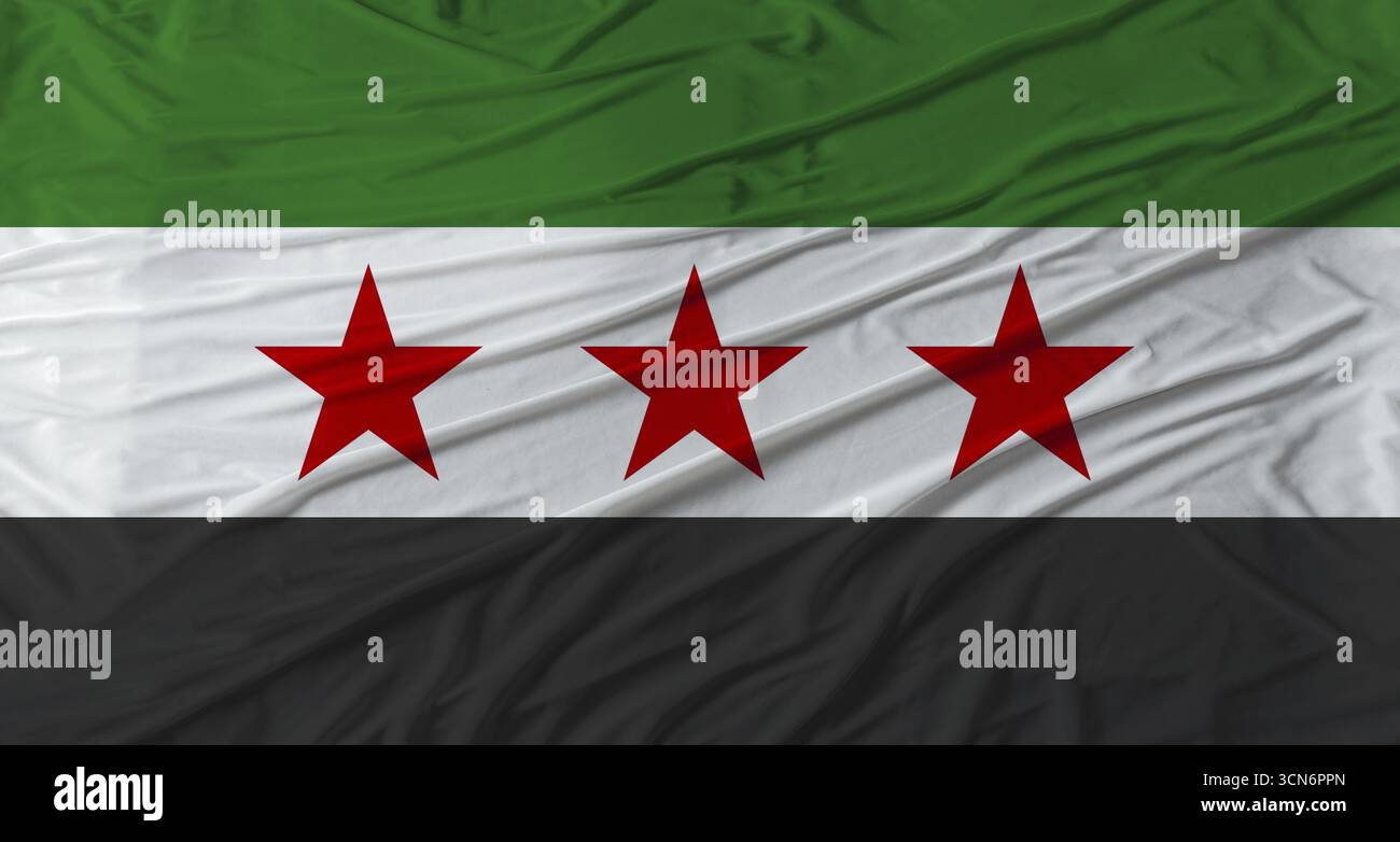 Drapeau syrien agitant. Drapeau de Syrie avec texture de tissu Banque D'Images