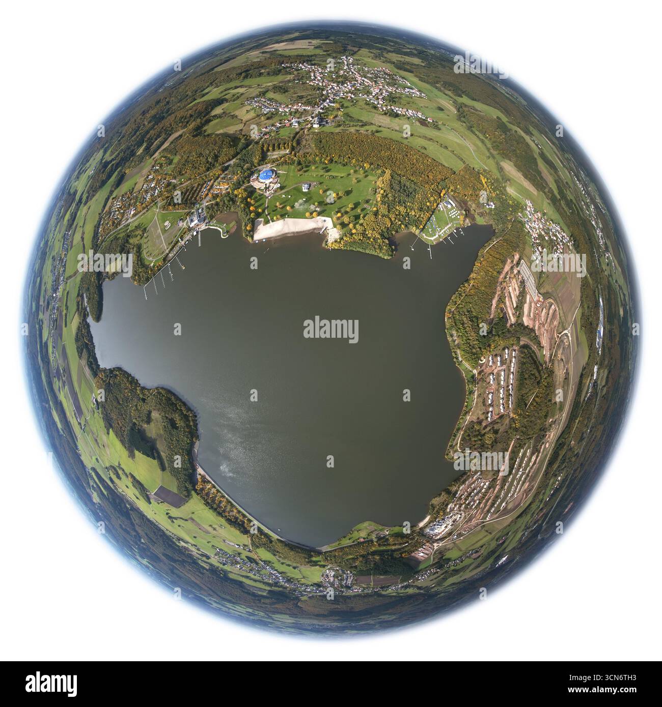 Photo aérienne, Bostalsee, affluents Bos, Daemelbach, quartier Sankt Wendel, Nohfelden, Sarre, Allemagne, Europe, vue plongeante, photographie aérienne Banque D'Images