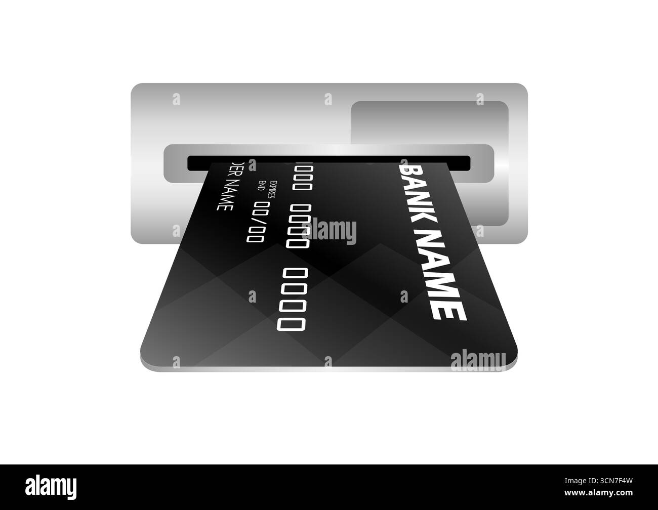 Carte de crédit, carte de distributeur automatique ou carte de débit insertion dans la fente de carte de distributeur automatique. Illustration vectorielle isolée sur fond blanc. Illustration de Vecteur