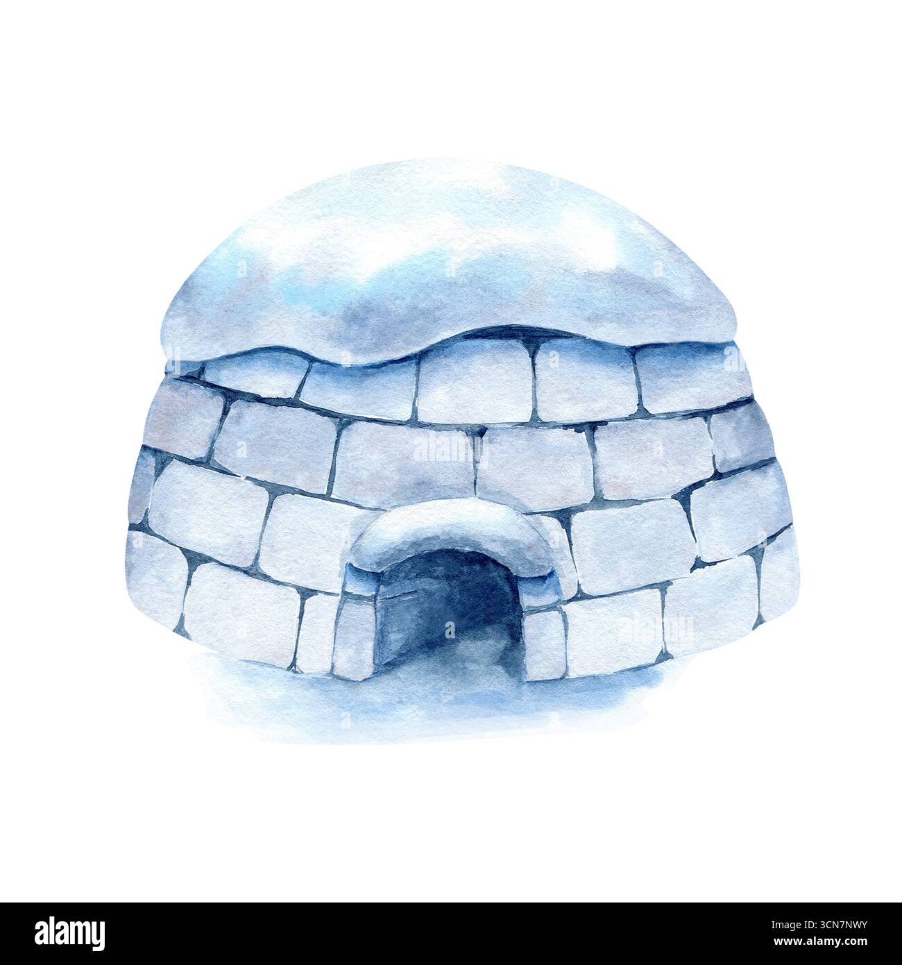 Igloo avec de la neige sur le dessus. Blocs de glace aquarelle. Maison d'hiver traditionnelle du Nord des Inuit, Esquimaux. Clip art isolé de l'arrière-plan pendant Banque D'Images