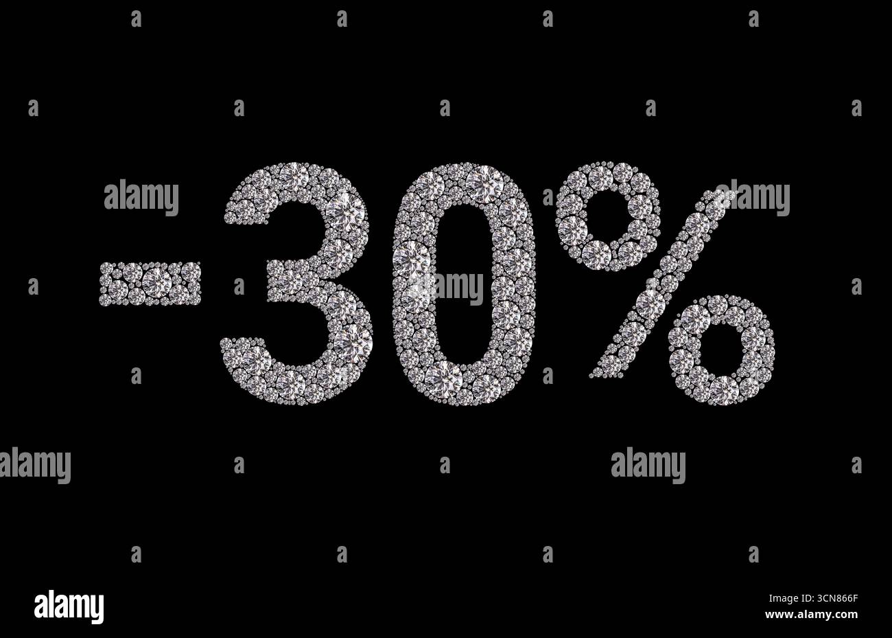 Gros plan d'un fond noir avec un grand numéro en forme de losange 30 dessus. Le nombre est entouré de diamants plus petits, ce qui lui donne un et étincelant Banque D'Images