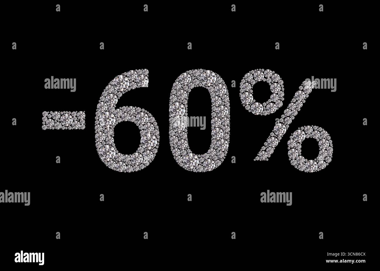 Gros plan d'un fond noir avec un grand numéro en forme de losange 60 dessus. Le nombre est entouré de diamants plus petits, ce qui lui donne un et étincelant Banque D'Images