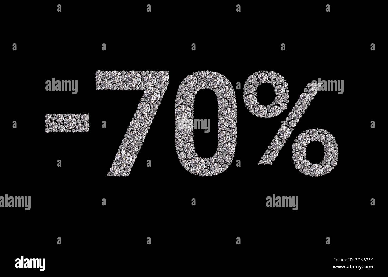 Gros plan d'un fond noir avec un grand numéro en forme de losange 70 dessus. Le nombre est entouré de diamants plus petits, ce qui lui donne un et étincelant Banque D'Images