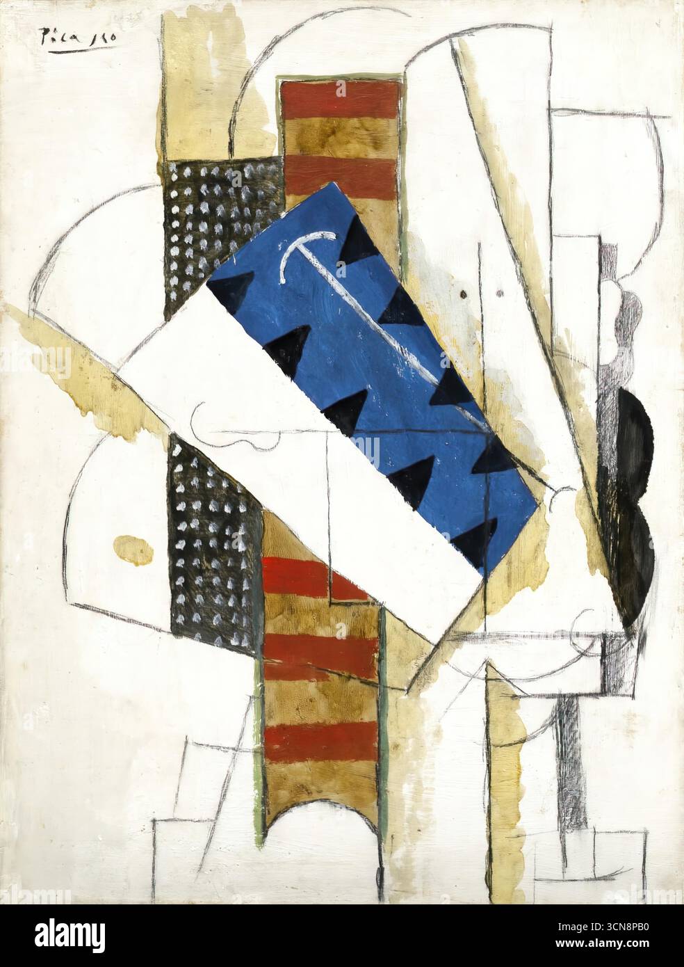 Pablo Picasso, Head of a Man (1913) ; Portrait cubiste synthétique réduisant les traits du visage à des plans et des formes géométriques abstraits. Illustration de Vecteur