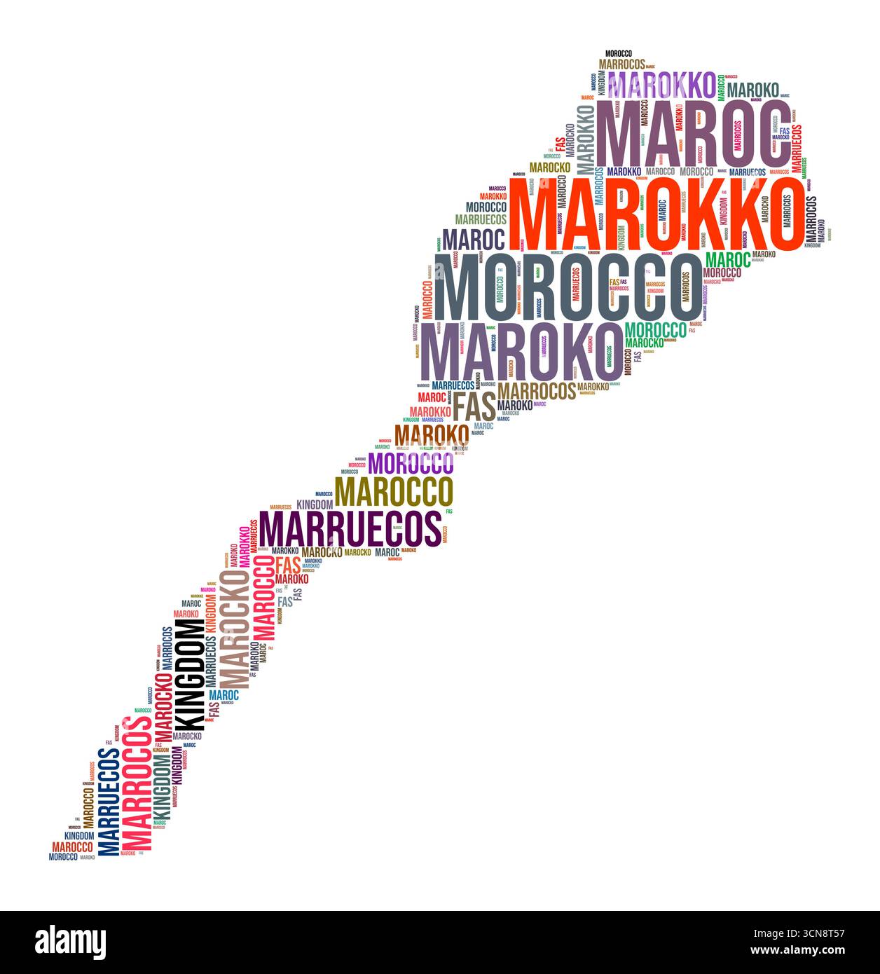 Nuage de mots en forme de pays Maroc. Illustration de pays de style typographique. Image Maroc dans le style nuage de texte. Illustration vectorielle. Illustration de Vecteur