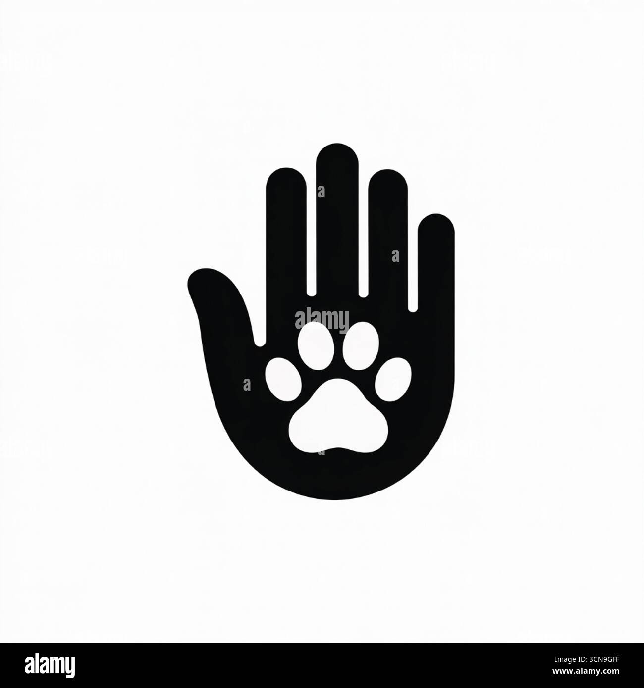 Silhouette noire unie d'une main tenant une icône en forme de patte symbolisant les soins aux animaux et le bénévolat pour des initiatives de bien-être animal Illustration de Vecteur