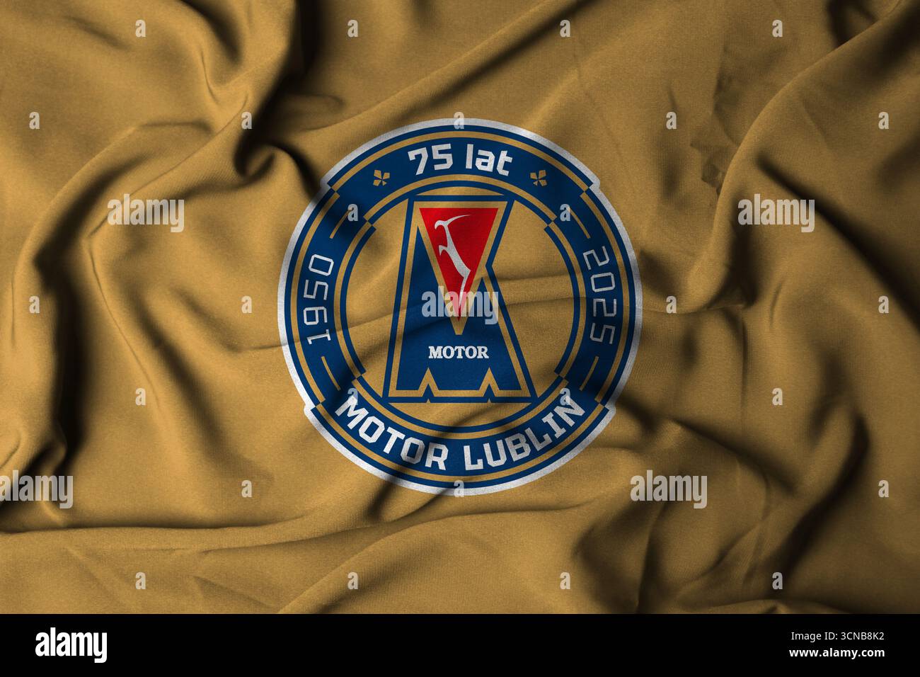 Pringsewu, Lampung ; 20 septembre 2025 ; le logo sur le drapeau du Motor Lublin Football Club dans la première ligue polonaise Ekstraklasa Banque D'Images