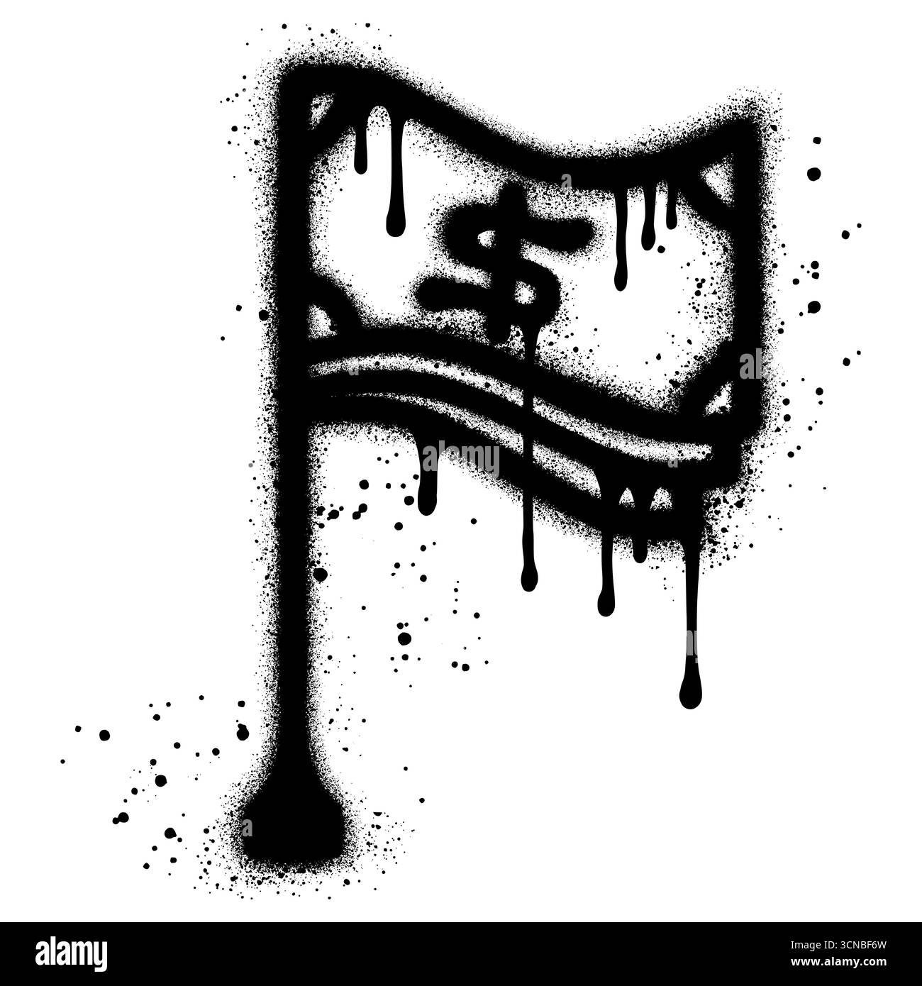 Drapeau avec icône de signe dollar dans le style graffiti avec peinture noire en aérosol. Illustration de Vecteur