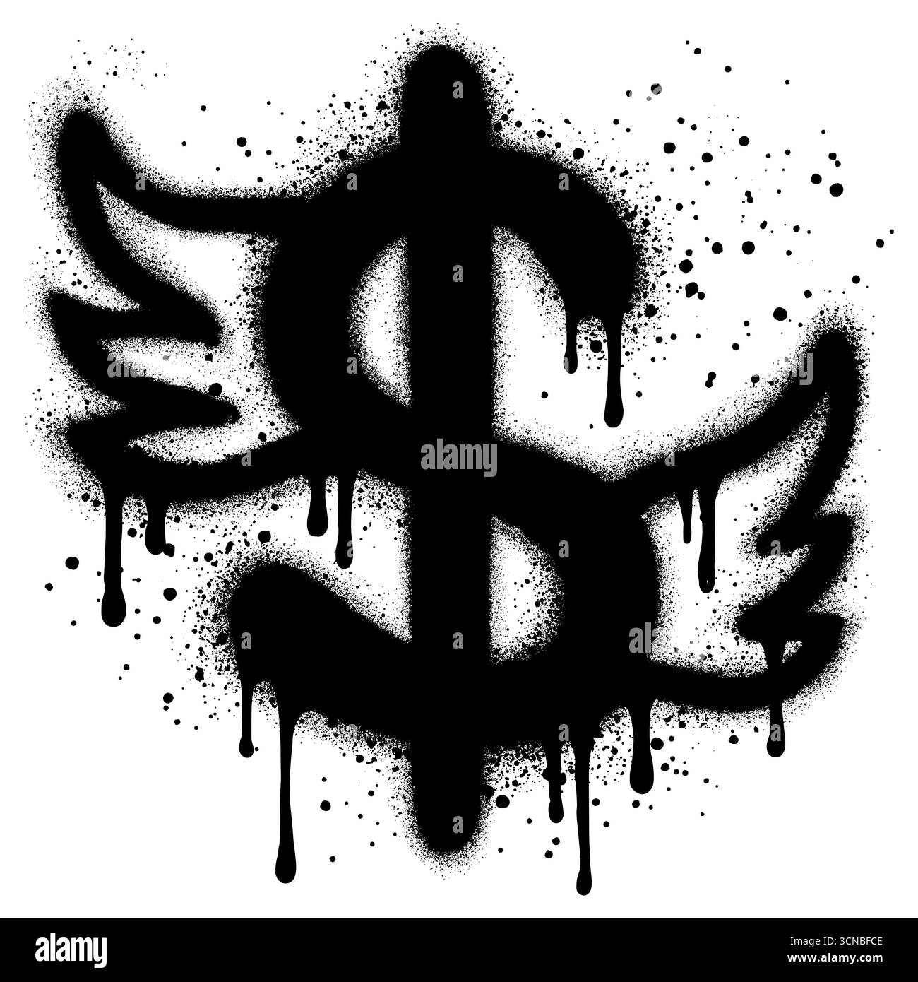 Dollar avec des ailes dans le style graffiti. Emoji argent volant. Voler de l'argent avec des ailes vecteur emoji. Illustration de Vecteur