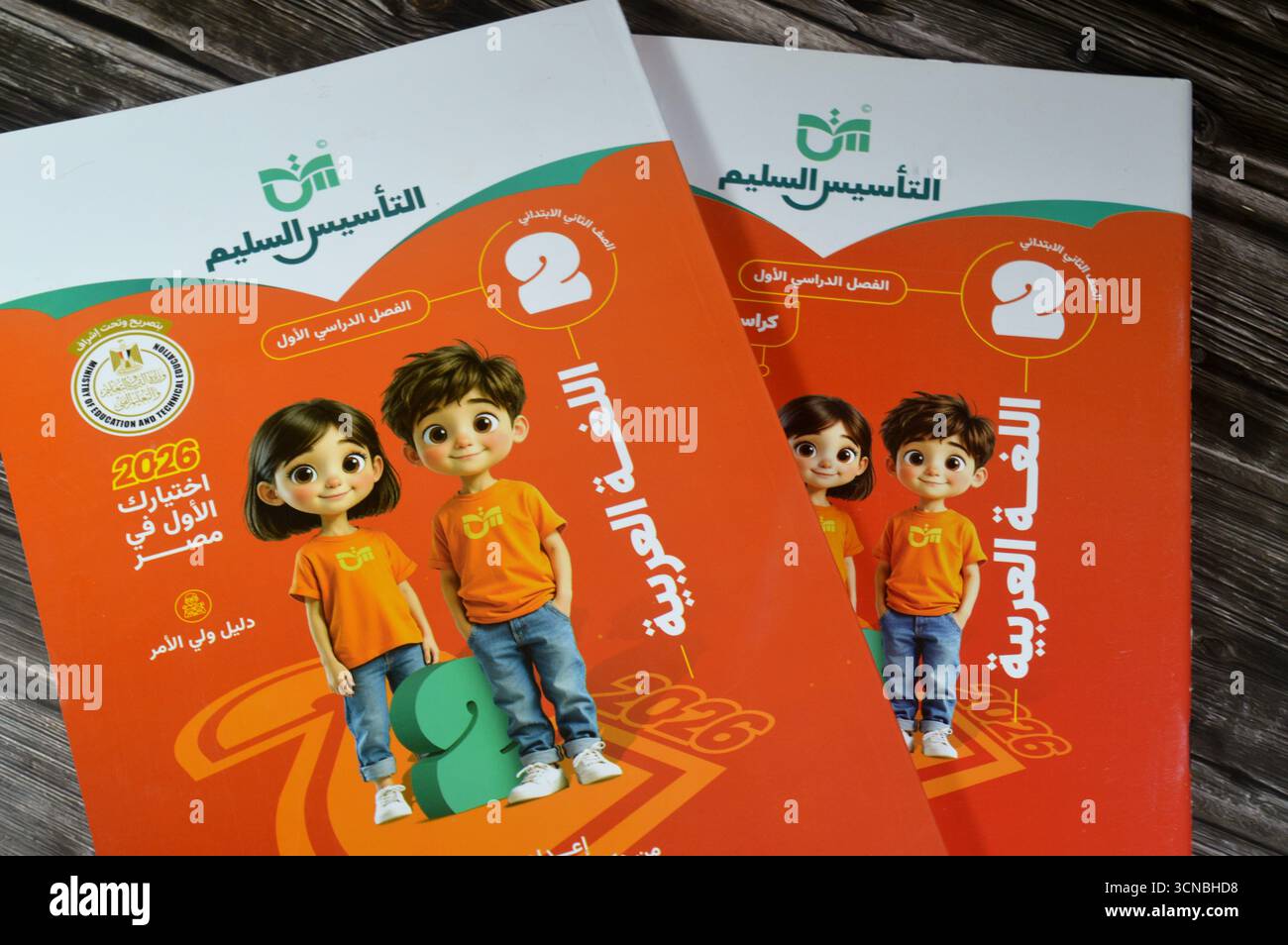 Le Caire, Égypte, 4 septembre 2025 : établissement correct de la langue arabe, livres éducatifs utilisés par les écoliers égyptiens, apprentissage, enseignement de la confection Banque D'Images