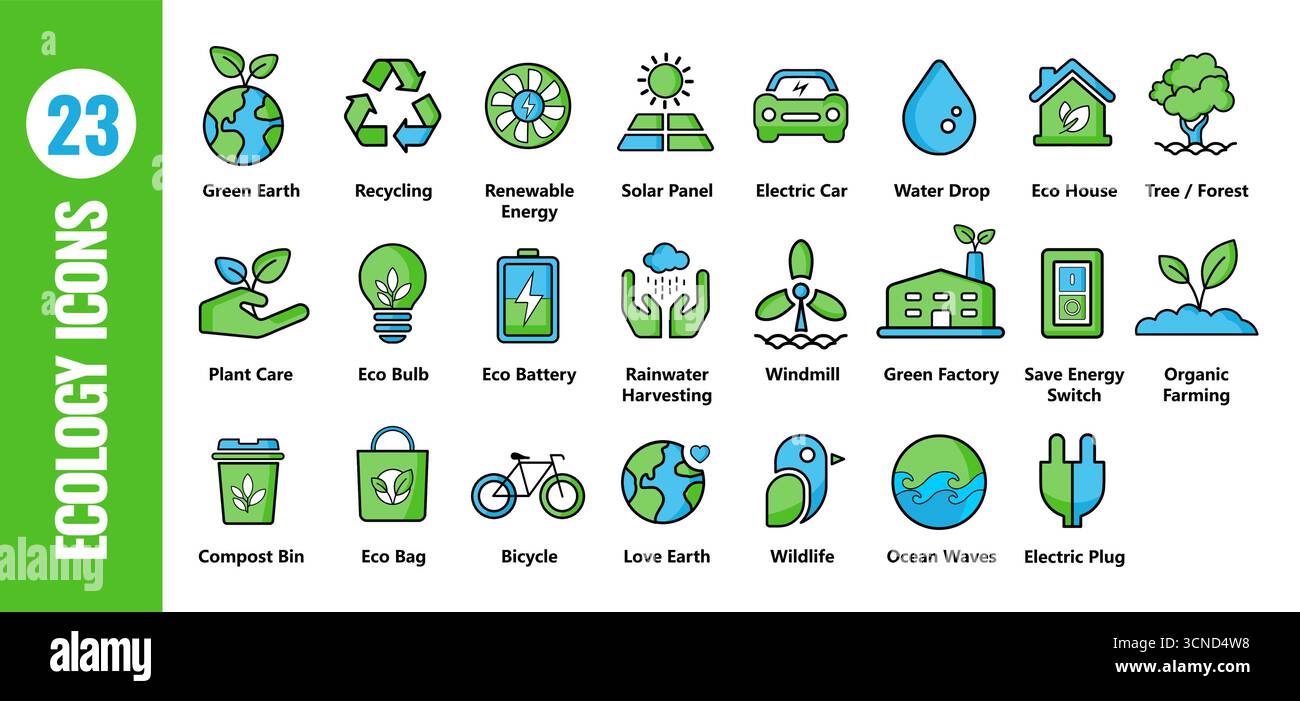 Collection d'icônes bicolores écologique Illustration de Vecteur