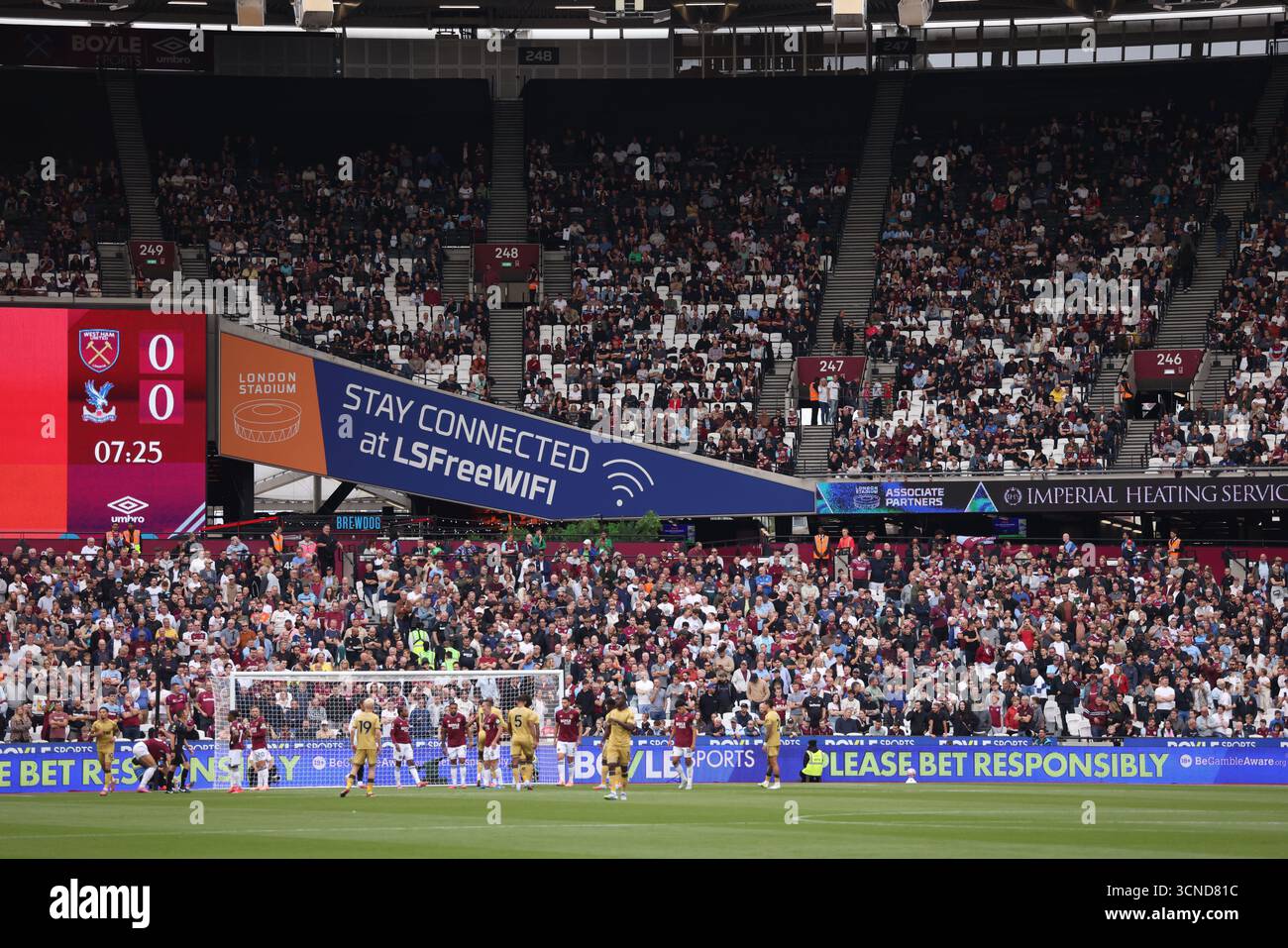 Londres, Royaume-Uni. 20 septembre 2025. Beaucoup de places vides au West Ham United v Crystal Palace EPL match, au London Stadium, Londres, Royaume-Uni, le 20 septembre 2025. Crédit : Paul Marriott/Alamy Live News Banque D'Images