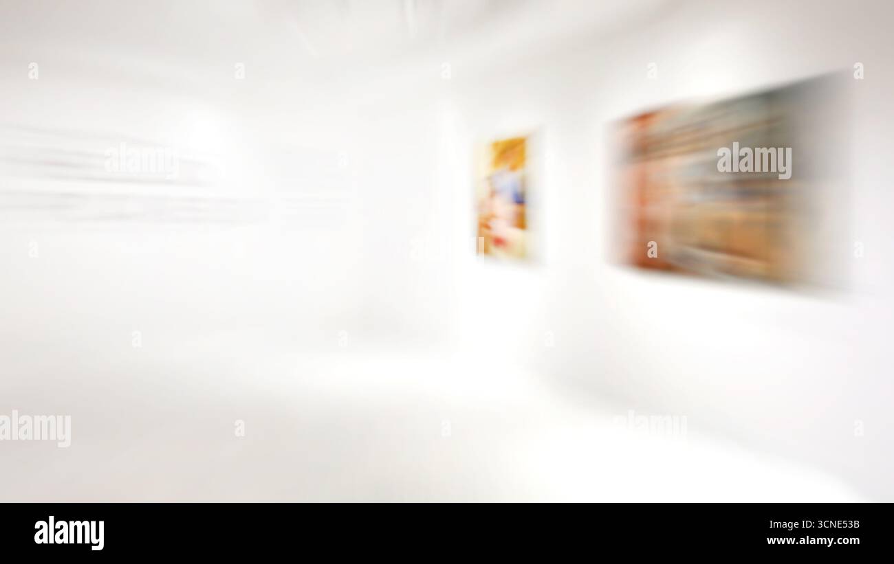 Flou de mouvement, fond de galerie d'exposition d'art, peinture abstraite colorée sur fond blanc Banque D'Images