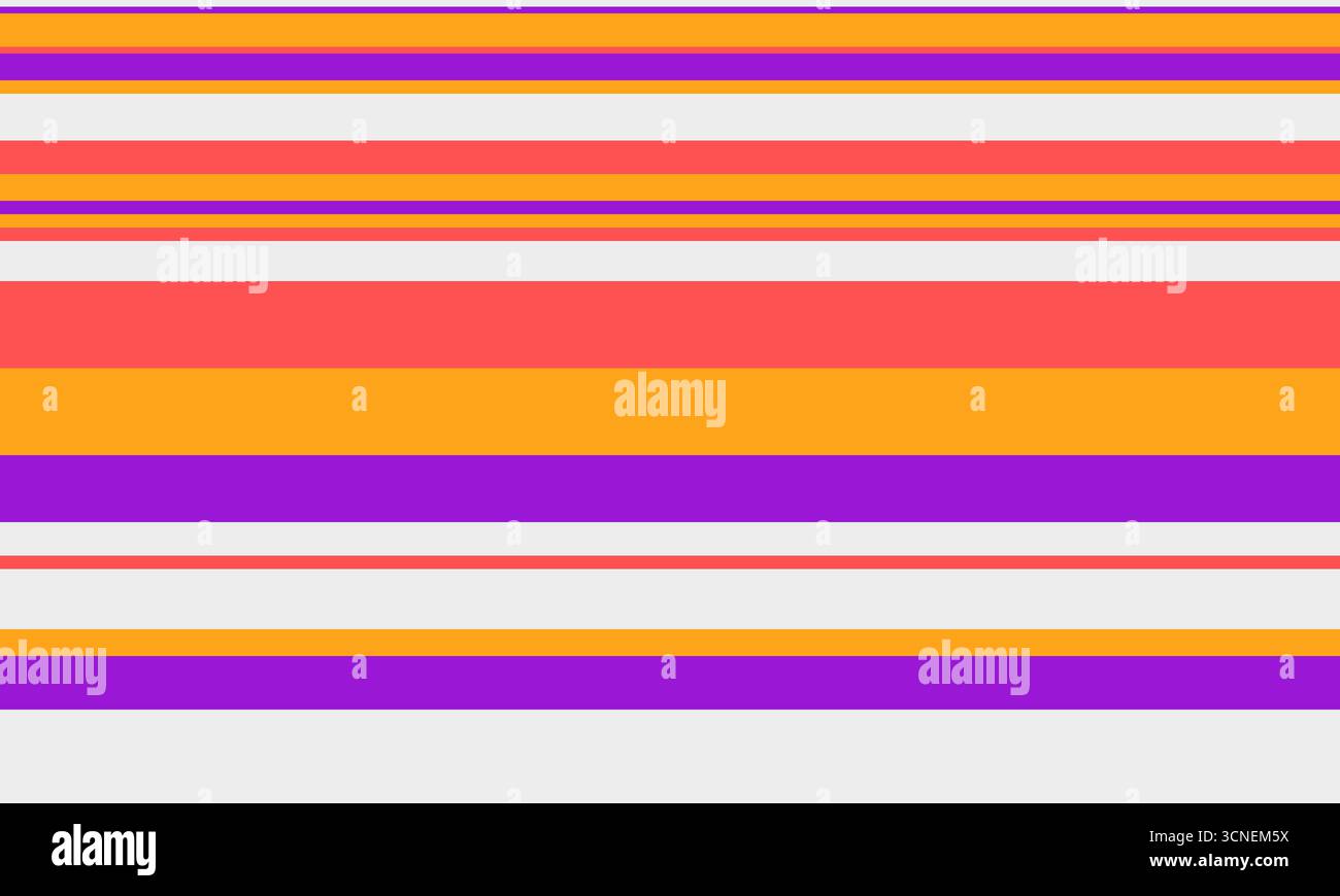 Des rayures horizontales éclatantes en orange, corail, violet et blanc créent un motif dynamique et moderne. Parfait pour les arrière-plans, les textiles ou la conception de sites Web, Illustration de Vecteur