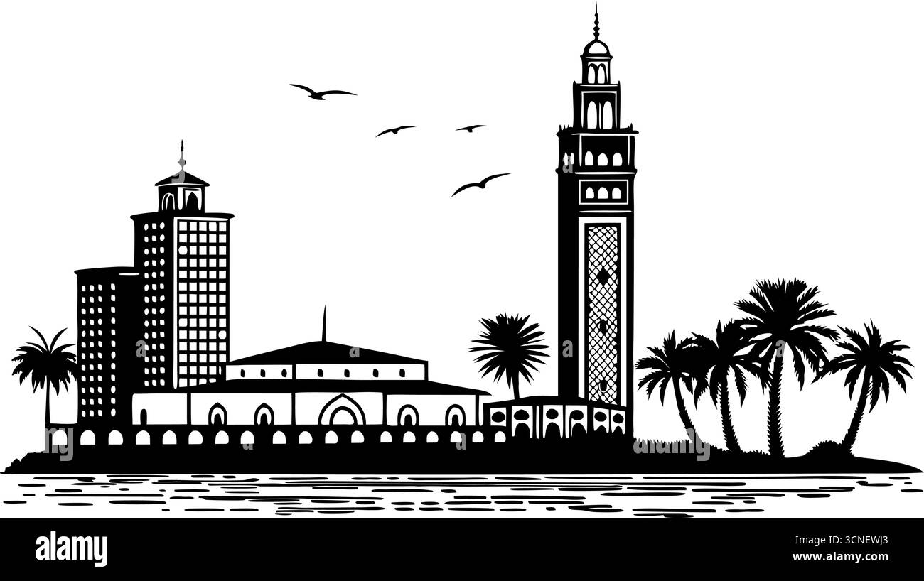 Conception de silhouette urbaine en noir et blanc haute résolution pour les projets graphiques Illustration de Vecteur