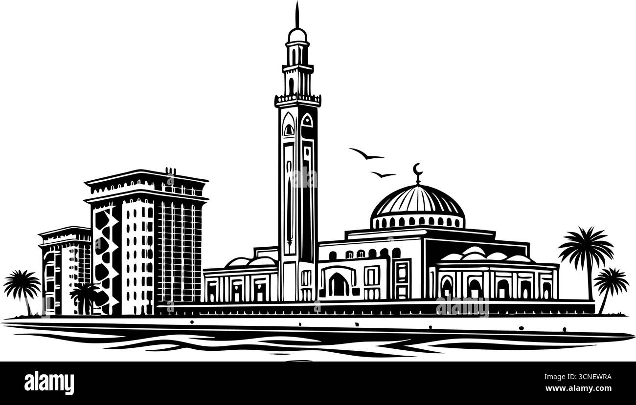 Silhouette urbaine en noir et blanc haute résolution pour les projets de design urbain moderne Illustration de Vecteur