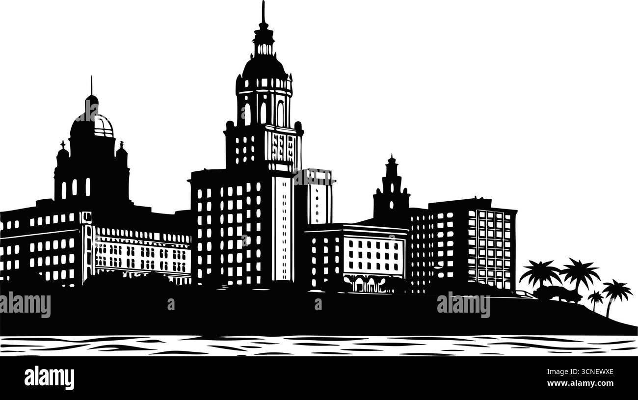Design graphique de silhouette urbaine noir et blanc haute résolution pour les projets urbains modernes Illustration de Vecteur