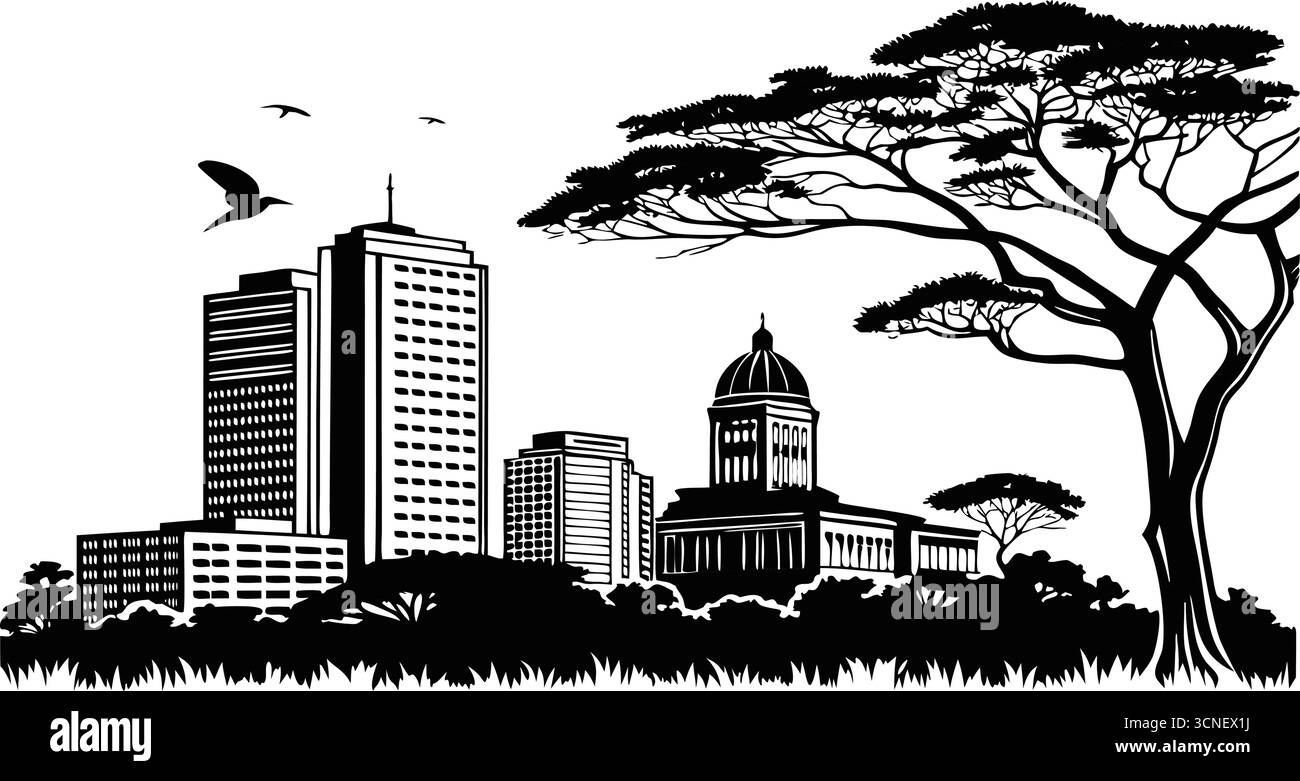 Design de silhouette urbaine noir et blanc haute résolution pour les projets urbains modernes Illustration de Vecteur
